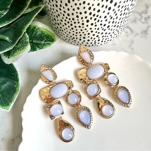 2/$30🌵 Bejeweled Pale Ice Blue Earrings Rhinestone Gold Royalty Jewelry NEW